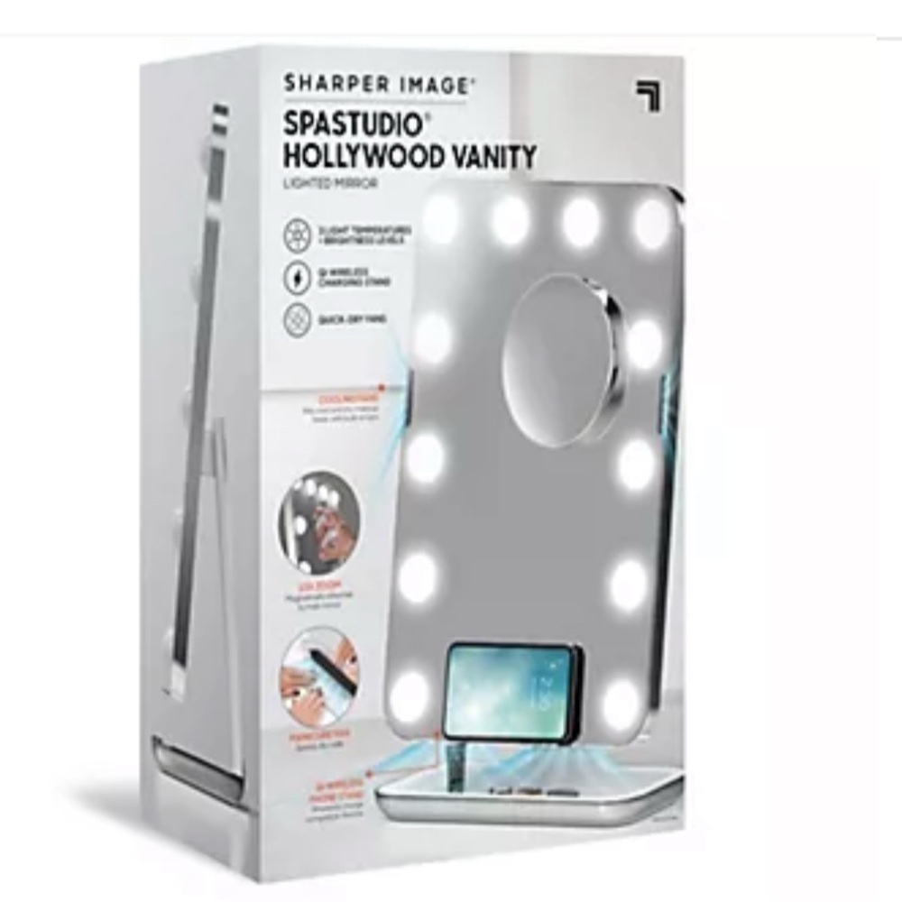 SHARPER IMAGE SPA SUDIO HOLLYWOOD VANITY MIRROR WITH FANS WHITE/CROME